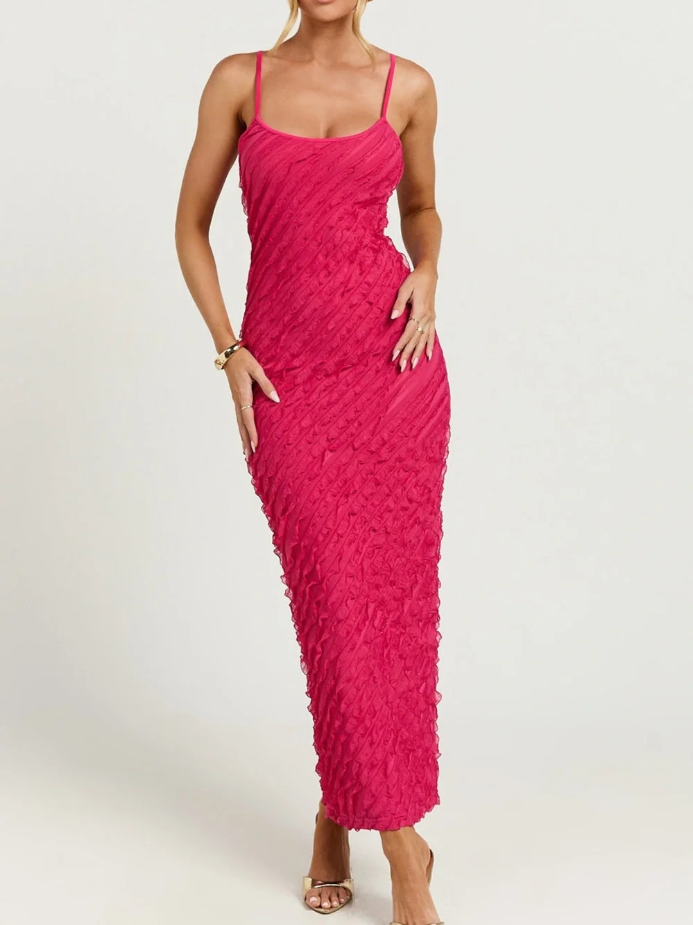 NWT REVOLVE Australia SHOWPO Lillibeth Fuchsia Textured Slip Maxi Dress US 6 - Picture 7 of 12